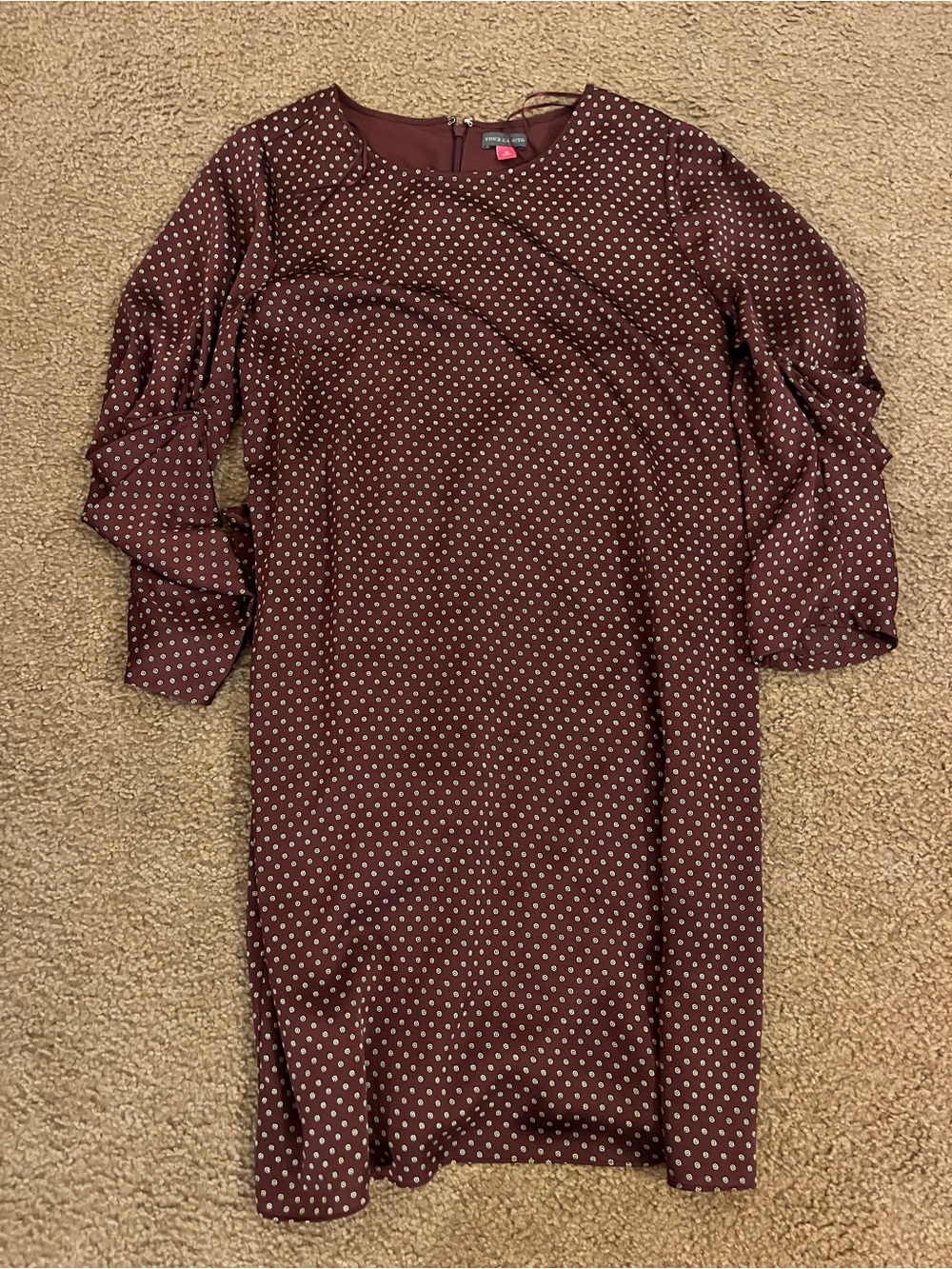 Vince Camuto Wine Shift Dress Ruched Sleeve Sz 12